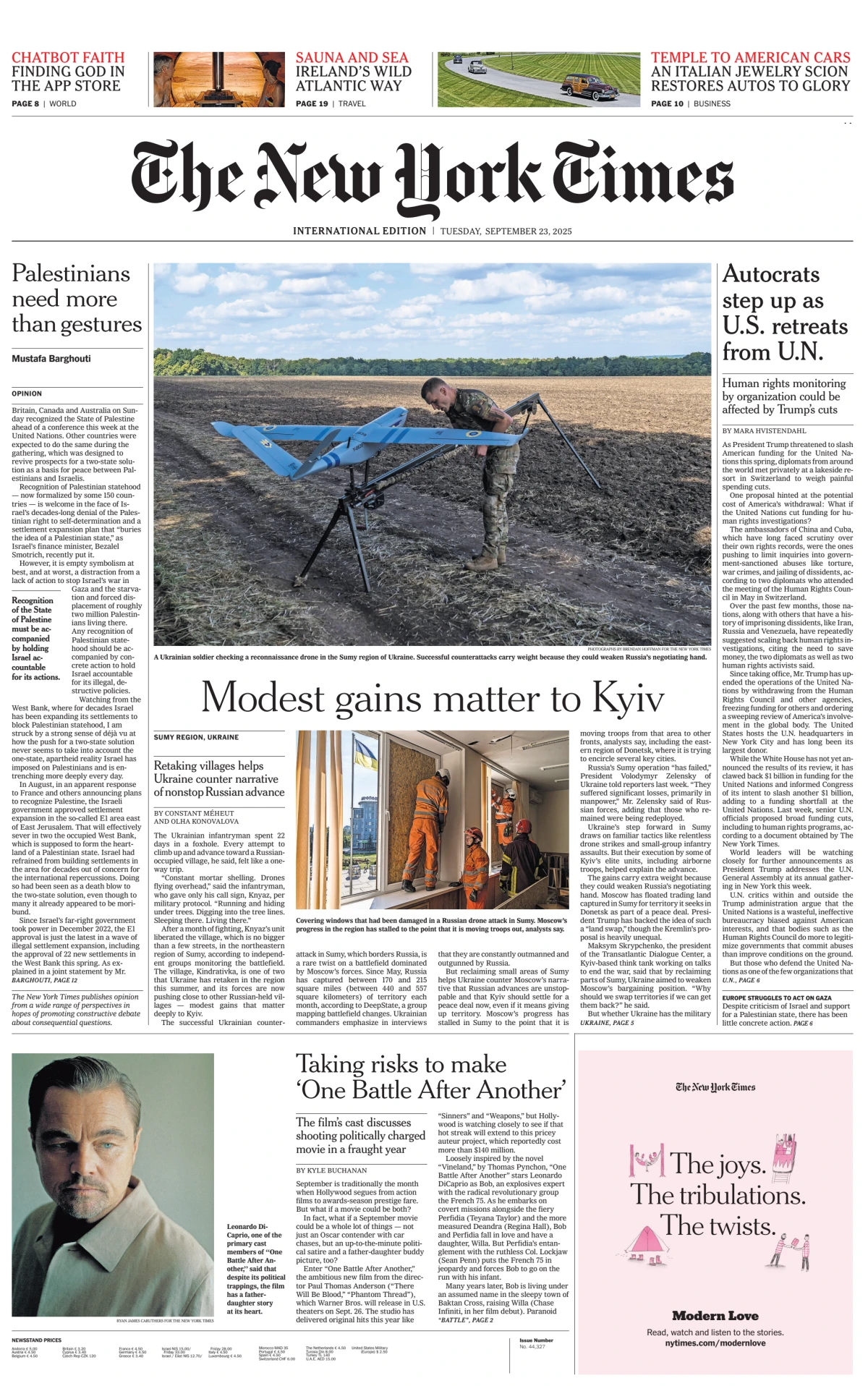 Portada de The New York Times (international) del martes, 23 de septiembre de 2025
