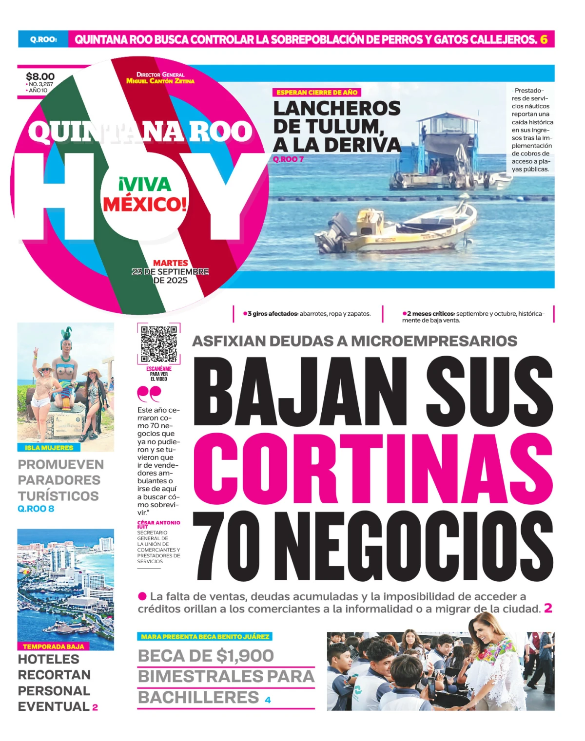 Portada de Quintana Roo Hoy (portada) del martes, 23 de septiembre de 2025