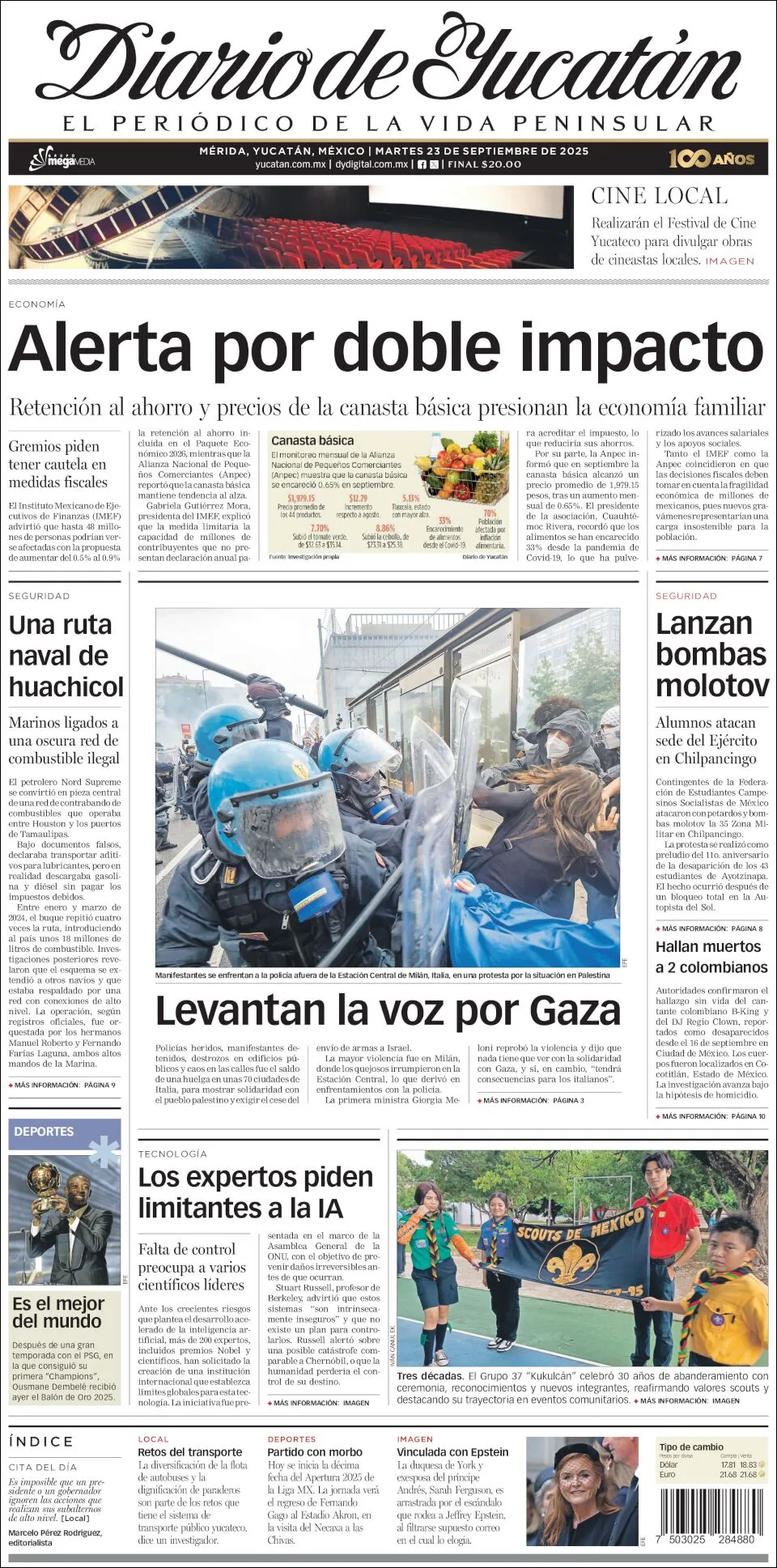 Portada de Diario de Yucatán del martes, 23 de septiembre de 2025