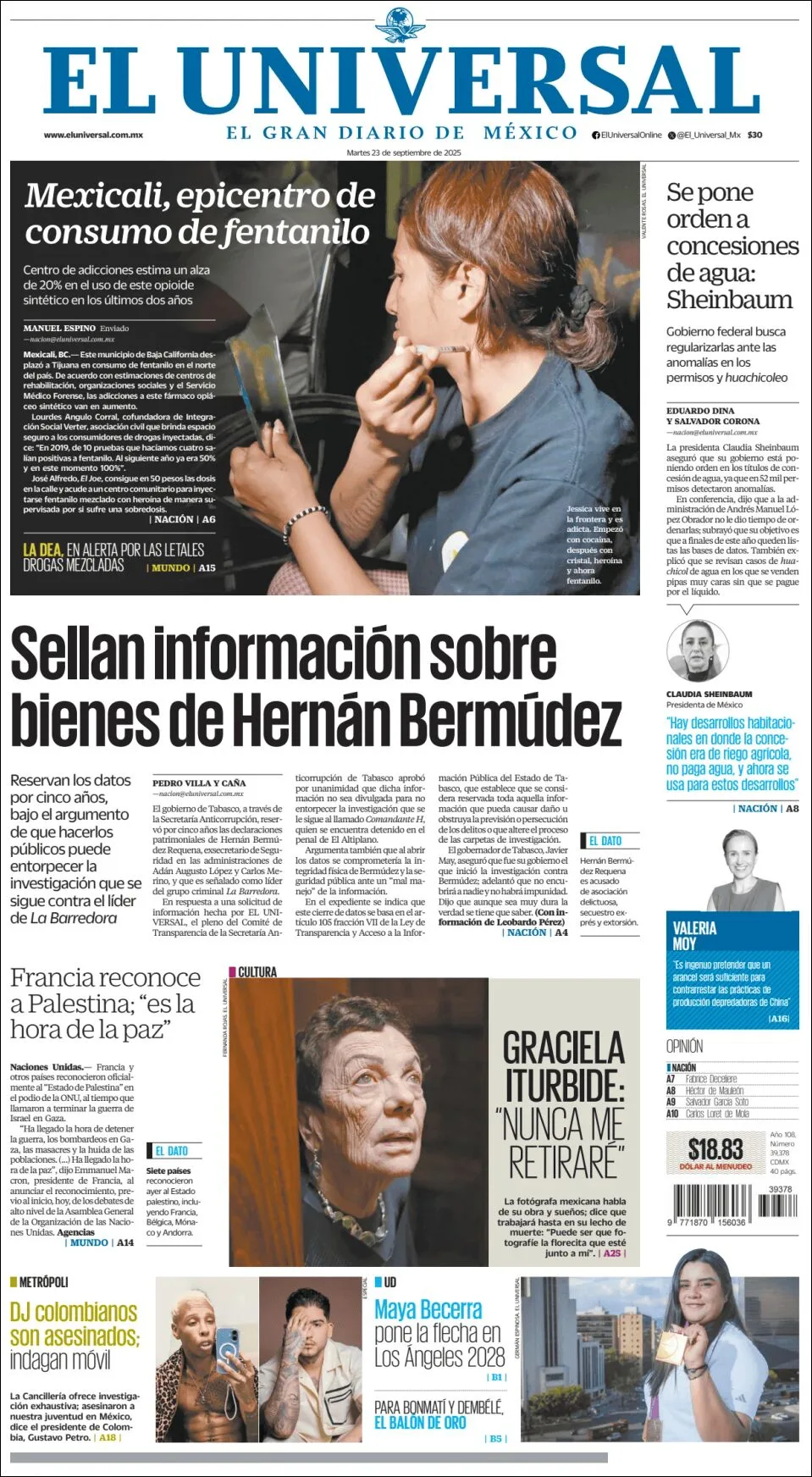 Portada de El Universal del martes, 23 de septiembre de 2025