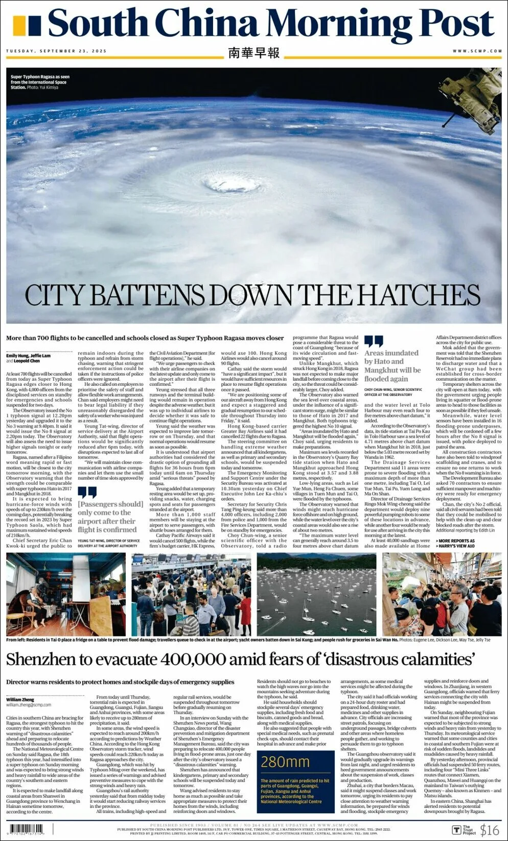 Portada de South China Morning Post del martes, 23 de septiembre de 2025