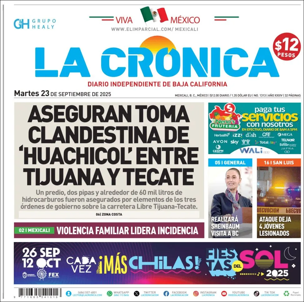 Portada de La Cronica del martes, 23 de septiembre de 2025