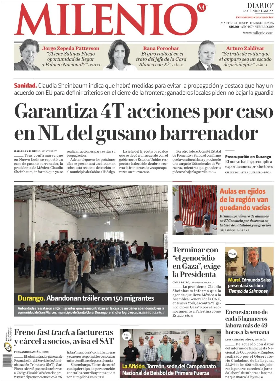 Portada de Milenio Laguna del martes, 23 de septiembre de 2025
