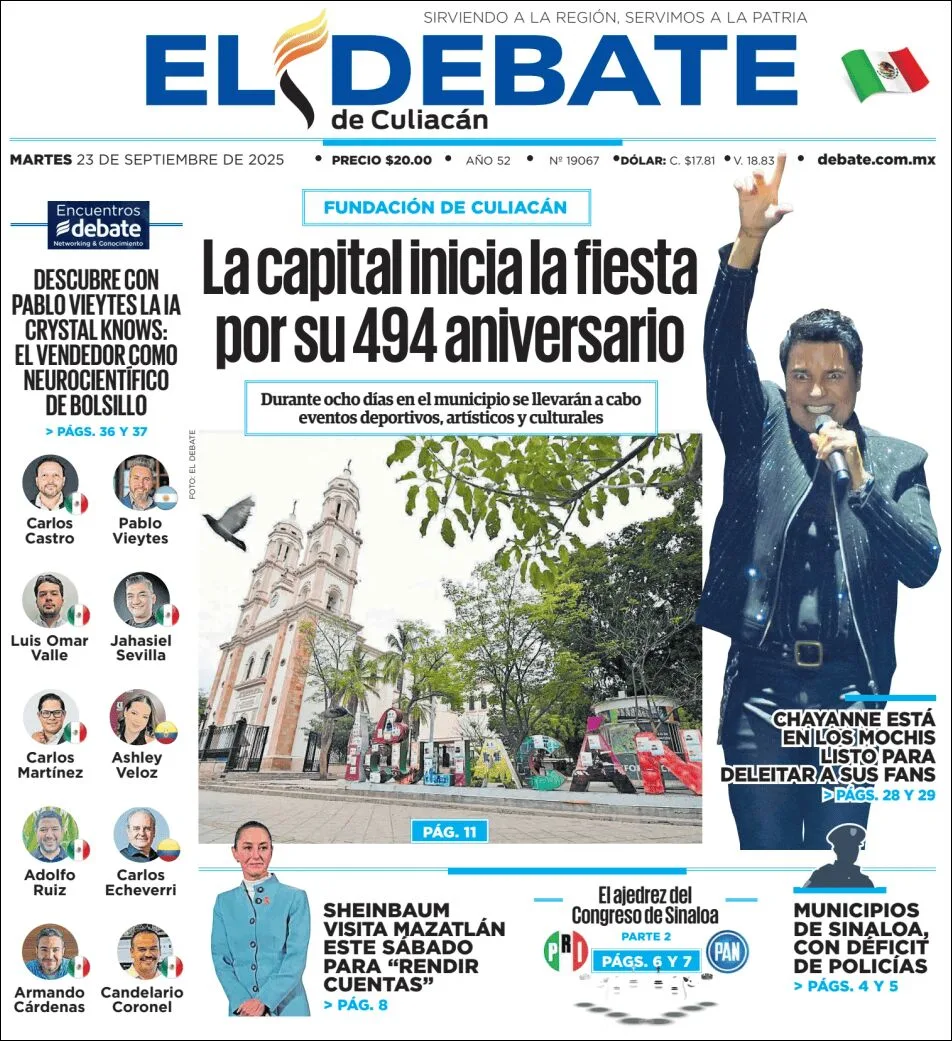 Portada de El Debate de Culiacan del martes, 23 de septiembre de 2025