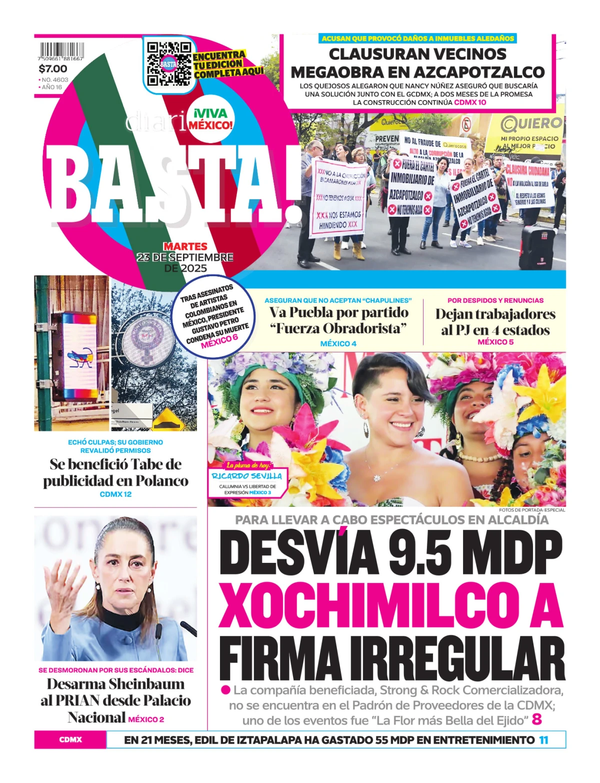 Portada de Basta! (portada) del martes, 23 de septiembre de 2025