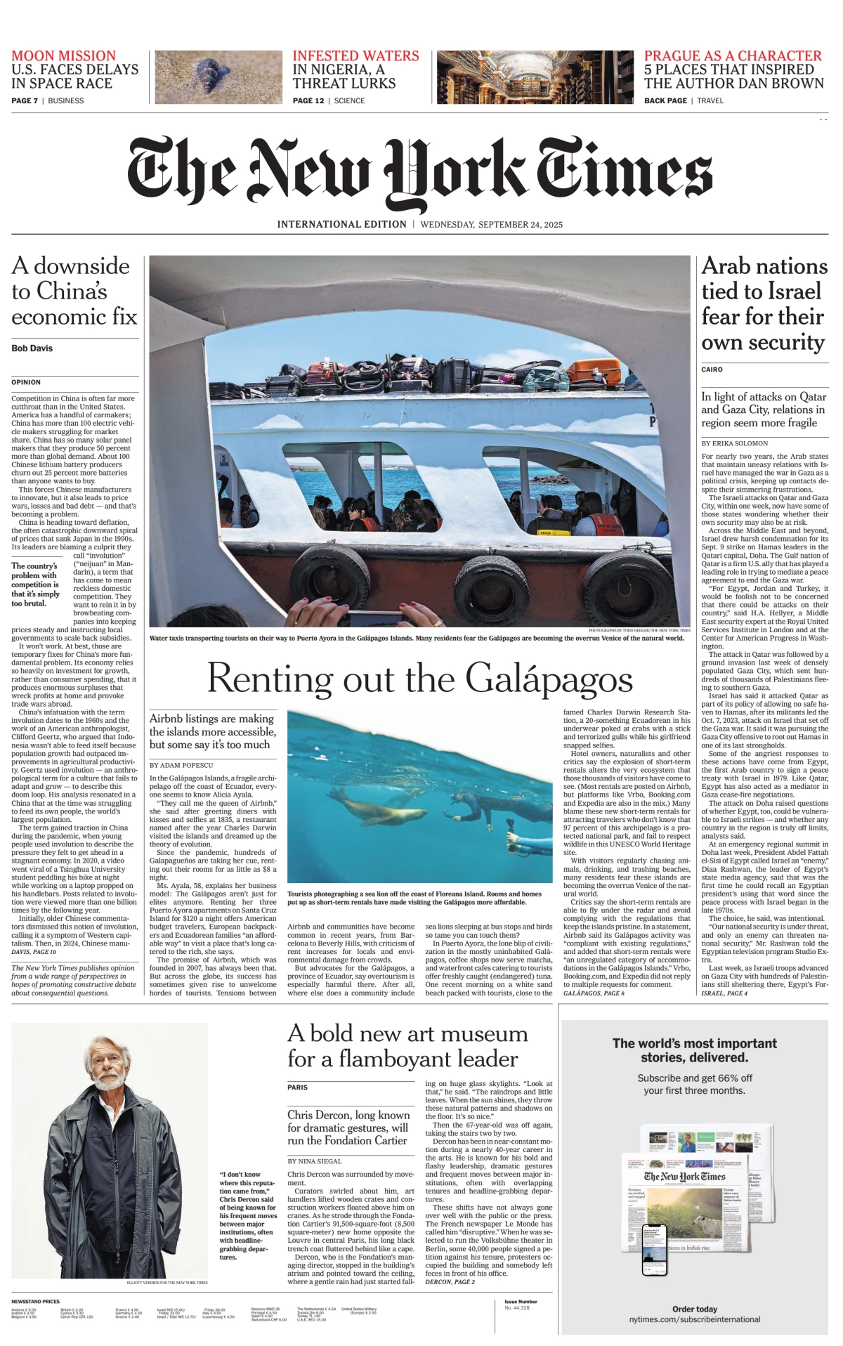 Portada de The New York Times (international) del miércoles, 24 de septiembre de 2025