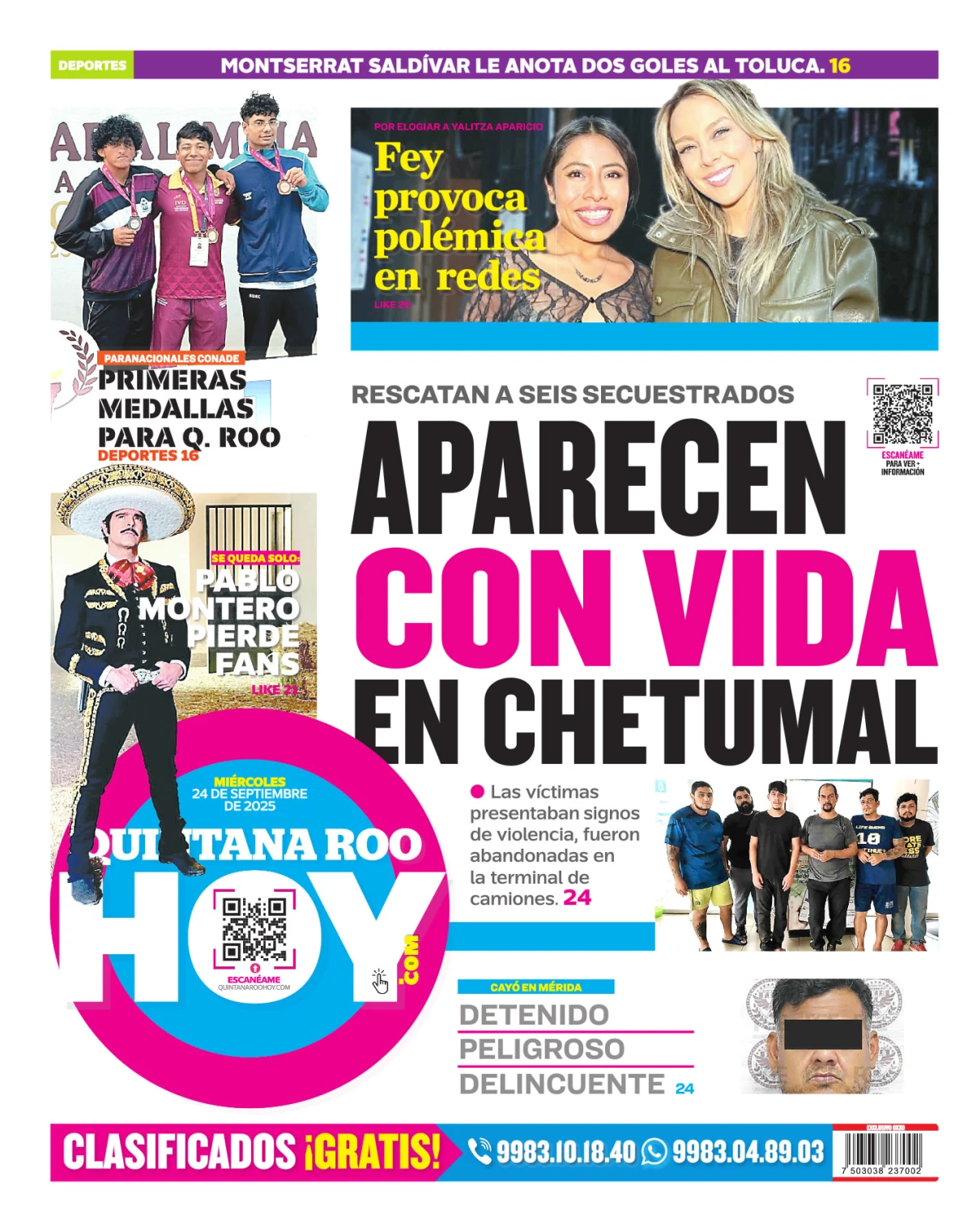 Portada de Quintana Roo Hoy (contraportada) del miércoles, 24 de septiembre de 2025