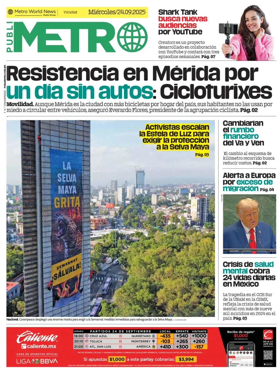 Portada de Publimetro Merida del miércoles, 24 de septiembre de 2025