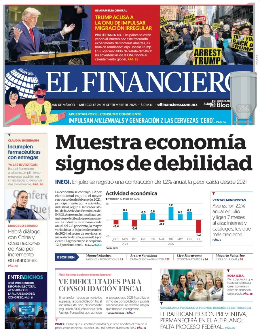 Portada de El Financiero del miércoles, 24 de septiembre de 2025