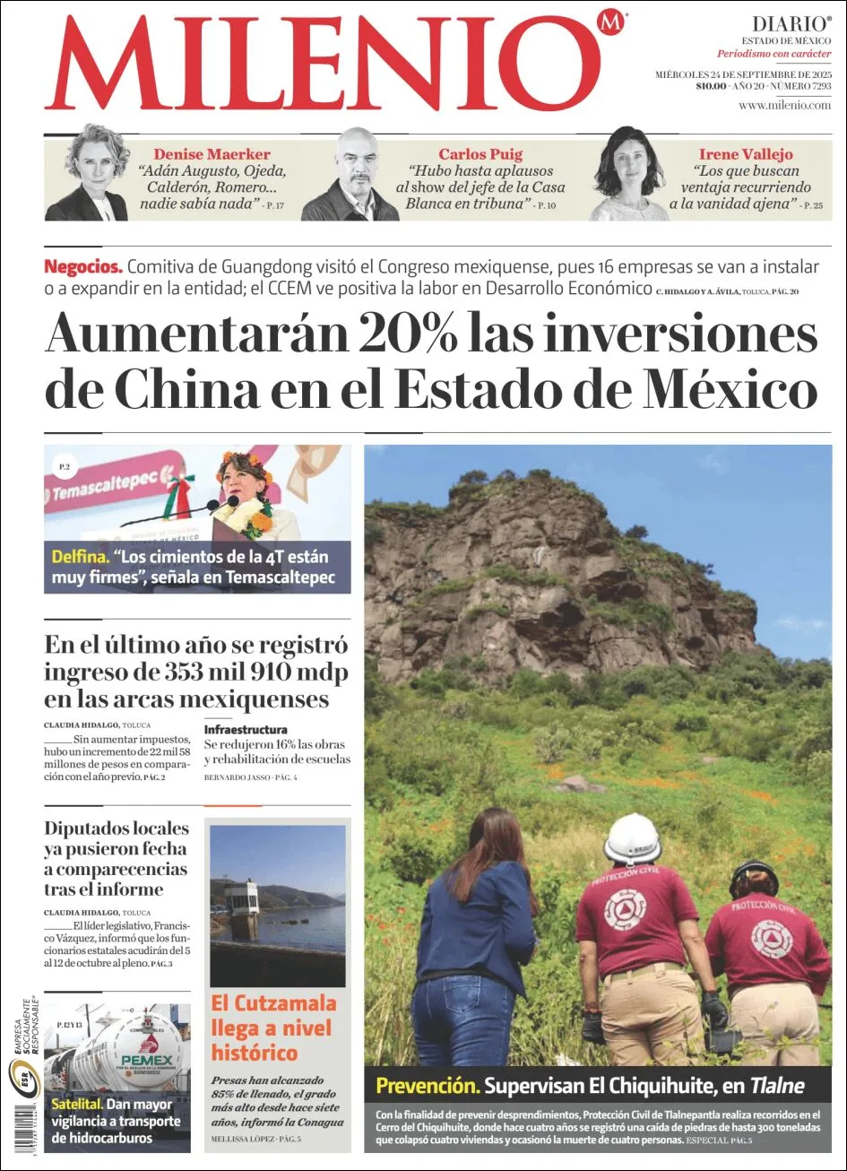 Portada de Milenio Edo de Mexico del jueves, 25 de septiembre de 2025
