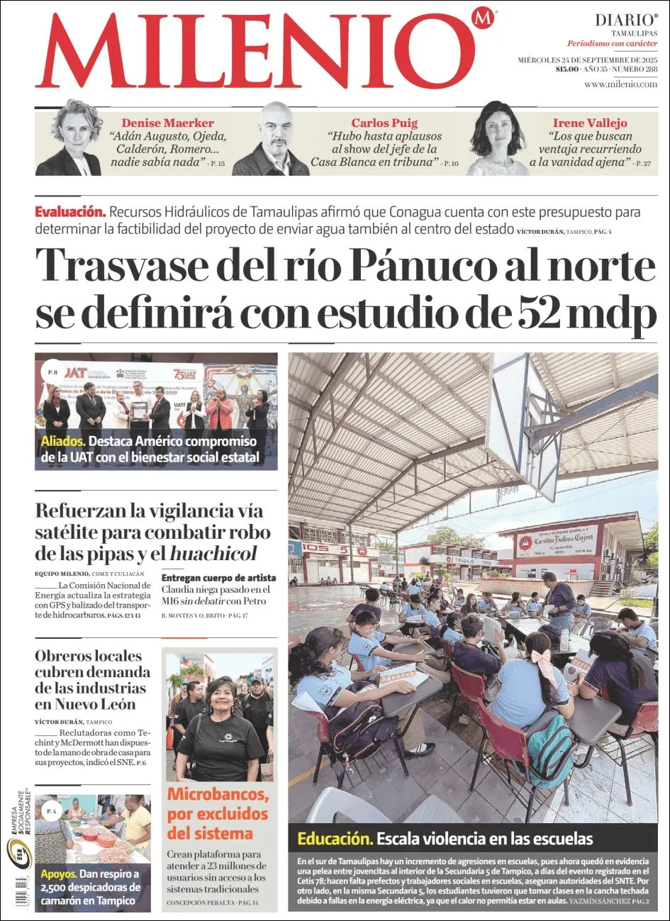 Portada de Milenio Tamaulipas del miércoles, 24 de septiembre de 2025
