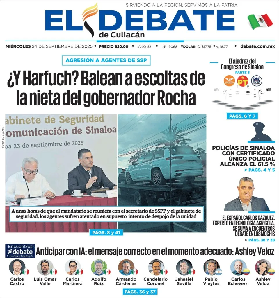 Portada de El Debate de Culiacan del miércoles, 24 de septiembre de 2025