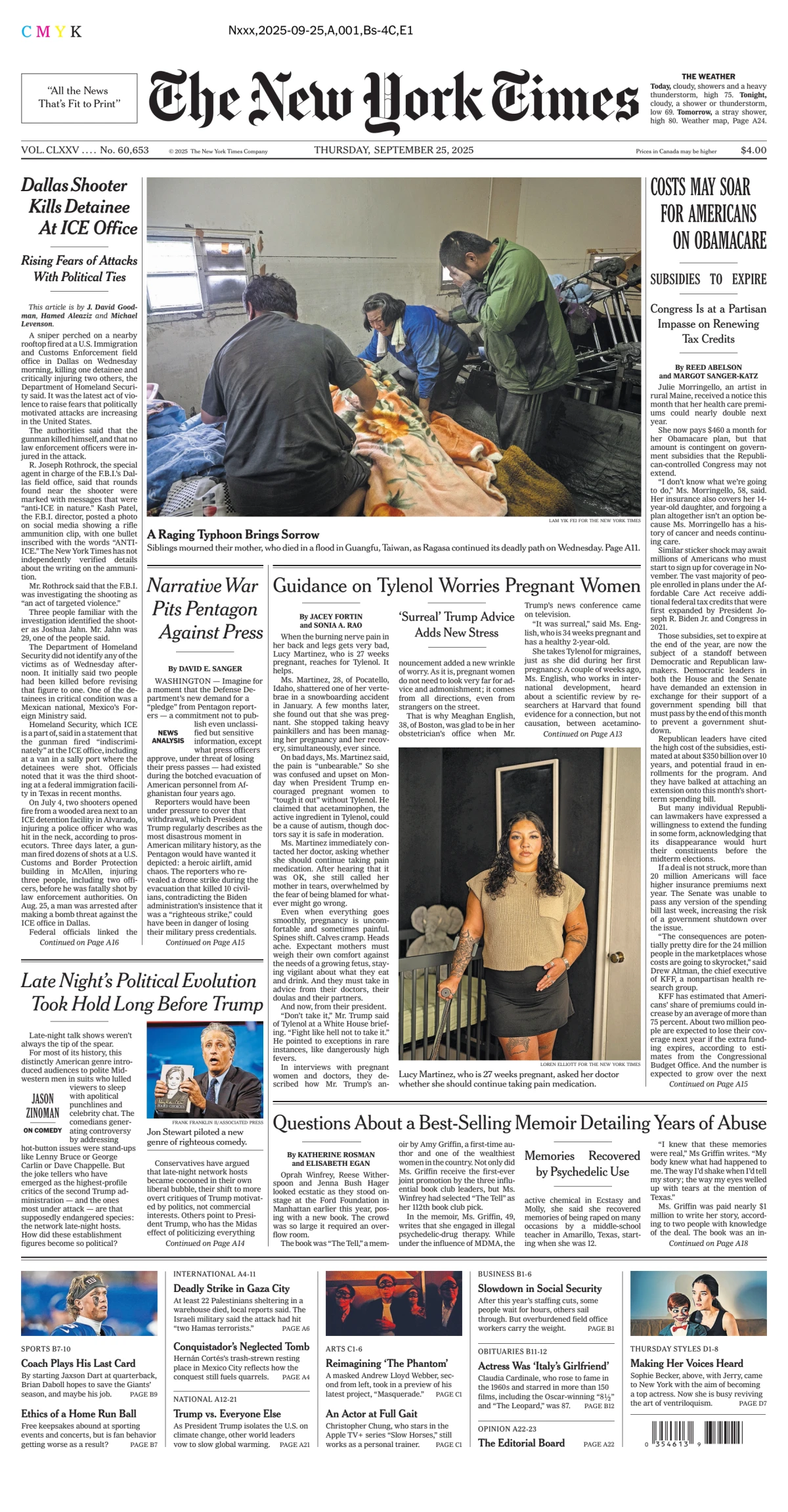 Portada de The New York Times (new York) del jueves, 25 de septiembre de 2025