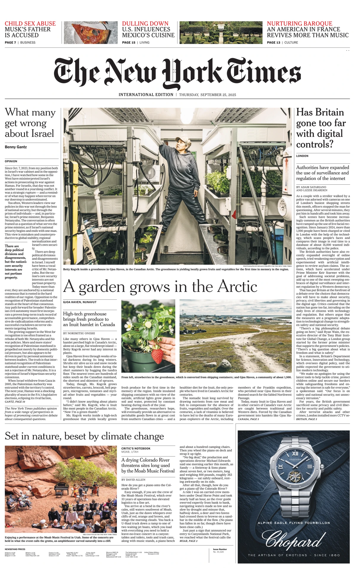 Portada de The New York Times (international) del jueves, 25 de septiembre de 2025