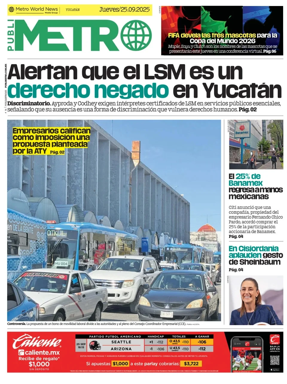 Portada de Publimetro Merida del jueves, 25 de septiembre de 2025