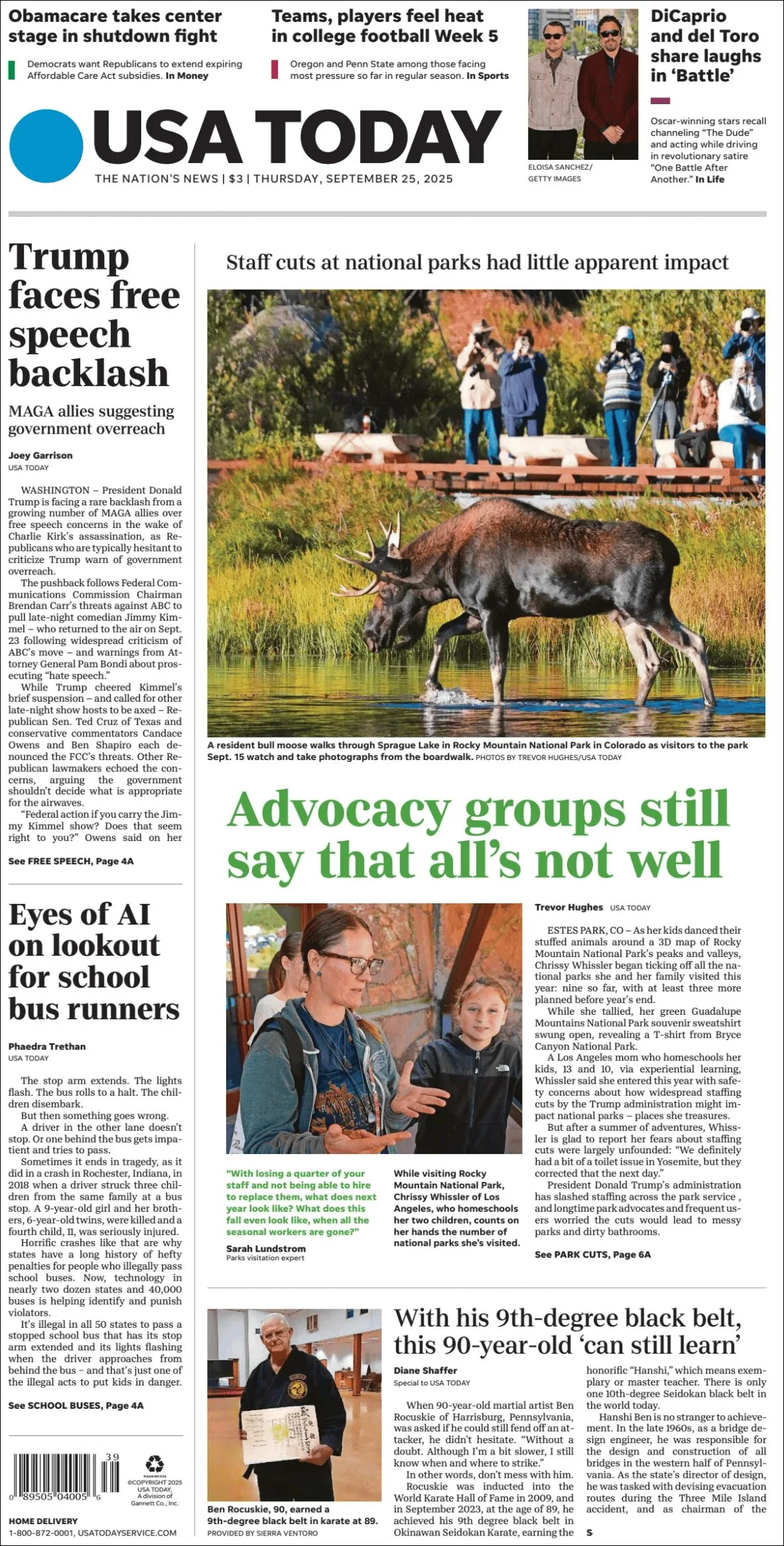 Portada de Usa Today del jueves, 25 de septiembre de 2025