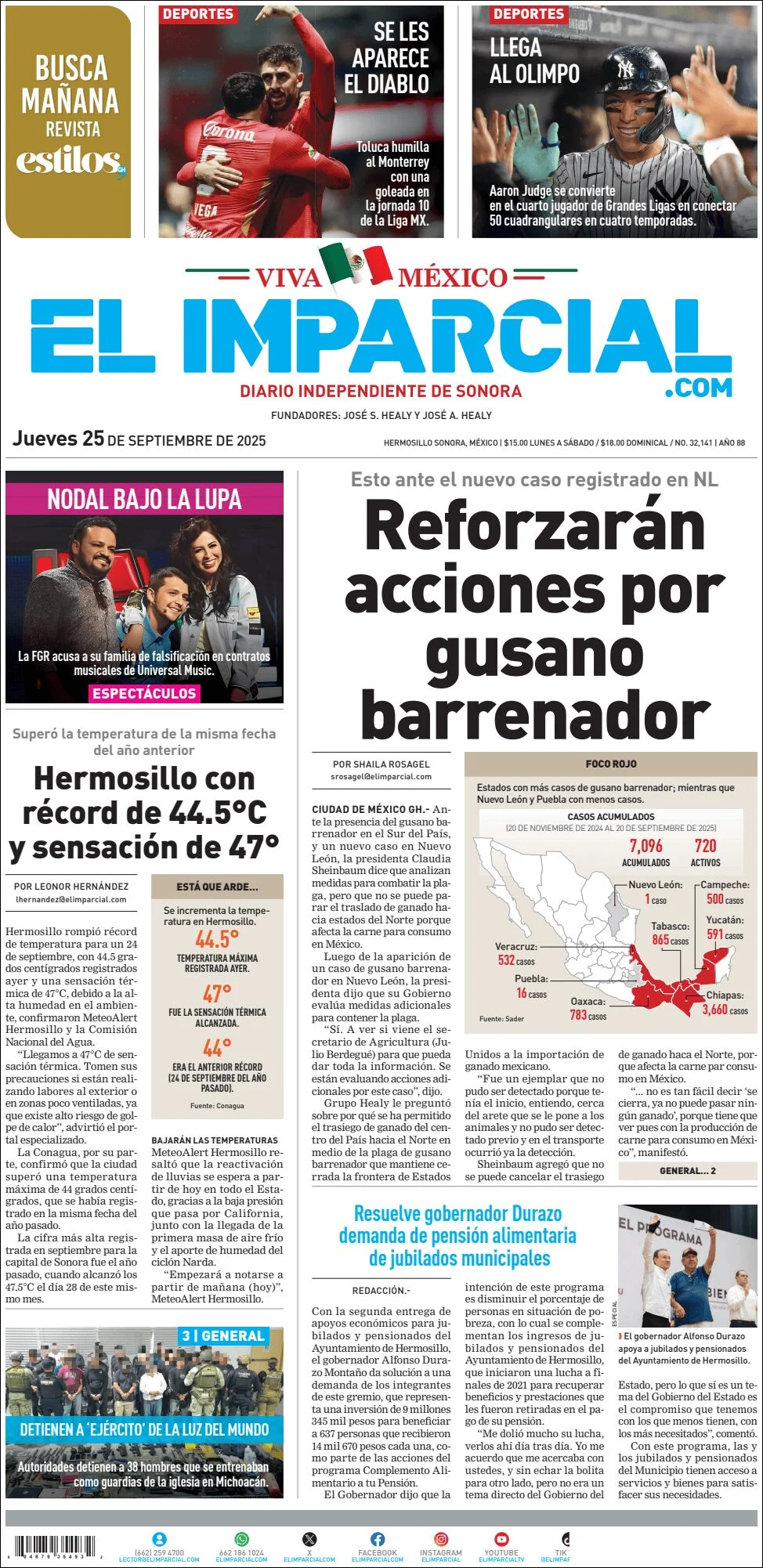 Portada de El Imparcial del jueves, 25 de septiembre de 2025