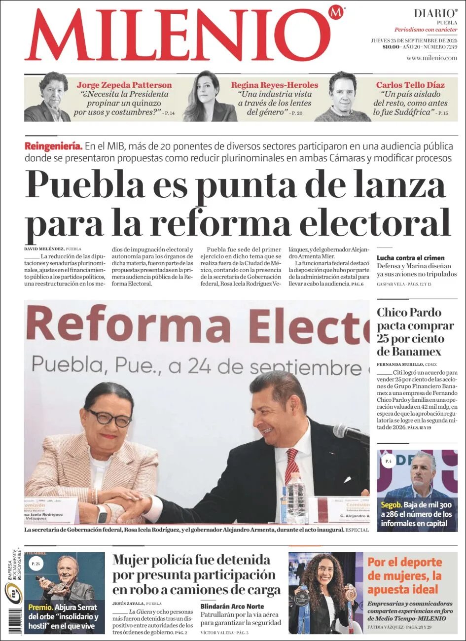 Portada de Milenio Puebla del miércoles, 24 de septiembre de 2025
