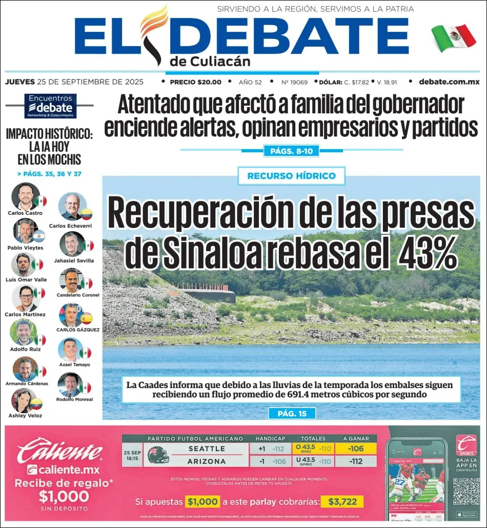 Portada de El Debate de Culiacan del jueves, 25 de septiembre de 2025