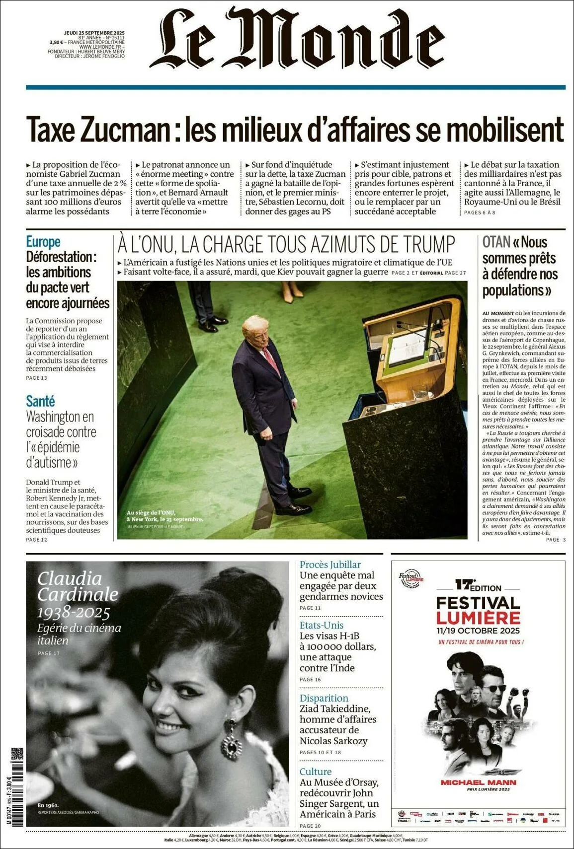 Portada de Le Monde del jueves, 25 de septiembre de 2025