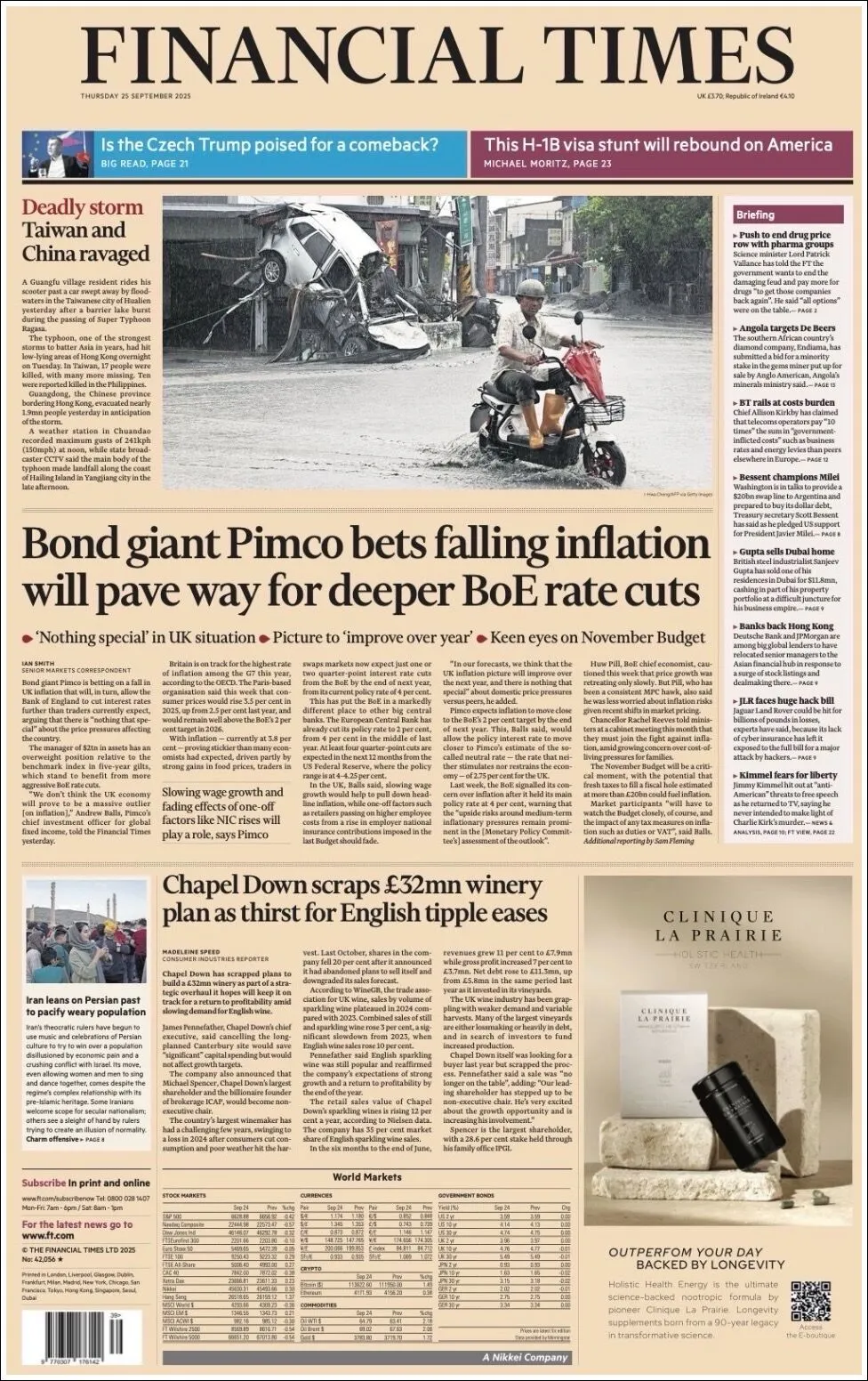 Portada de Financial Times del jueves, 25 de septiembre de 2025
