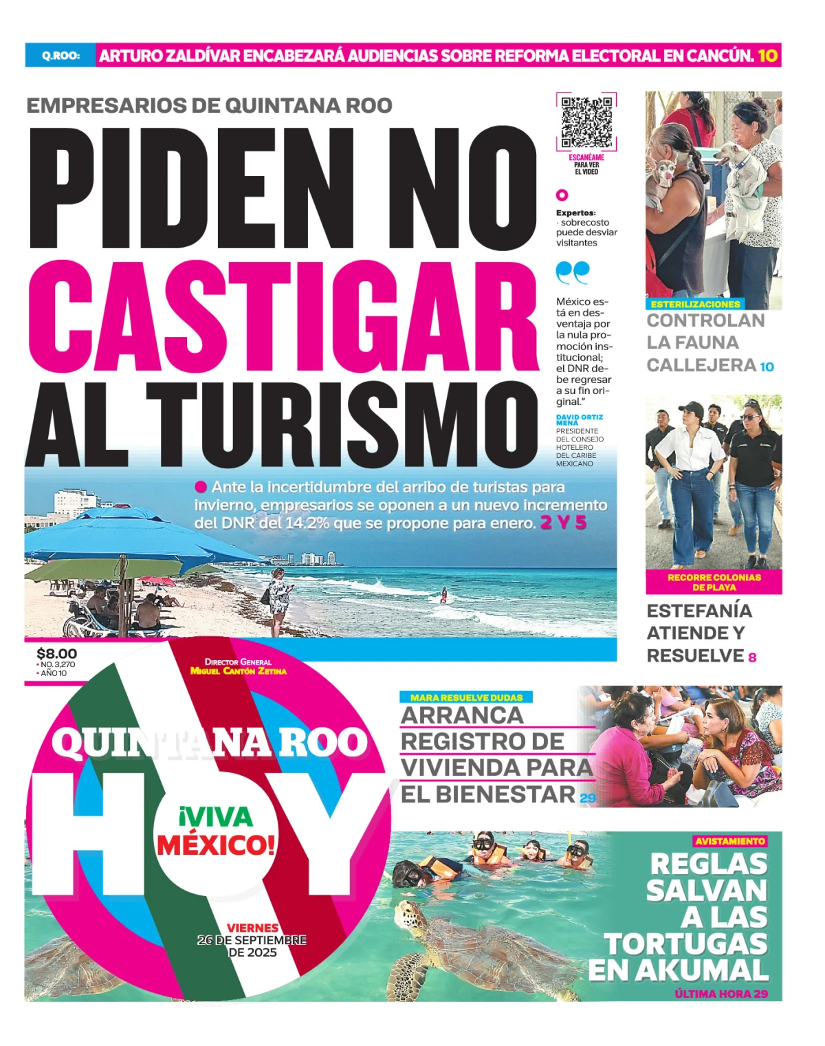 Portada de Quintana Roo Hoy (portada) del viernes, 26 de septiembre de 2025