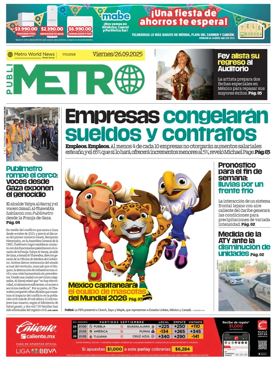 Portada de Publimetro Merida del viernes, 26 de septiembre de 2025