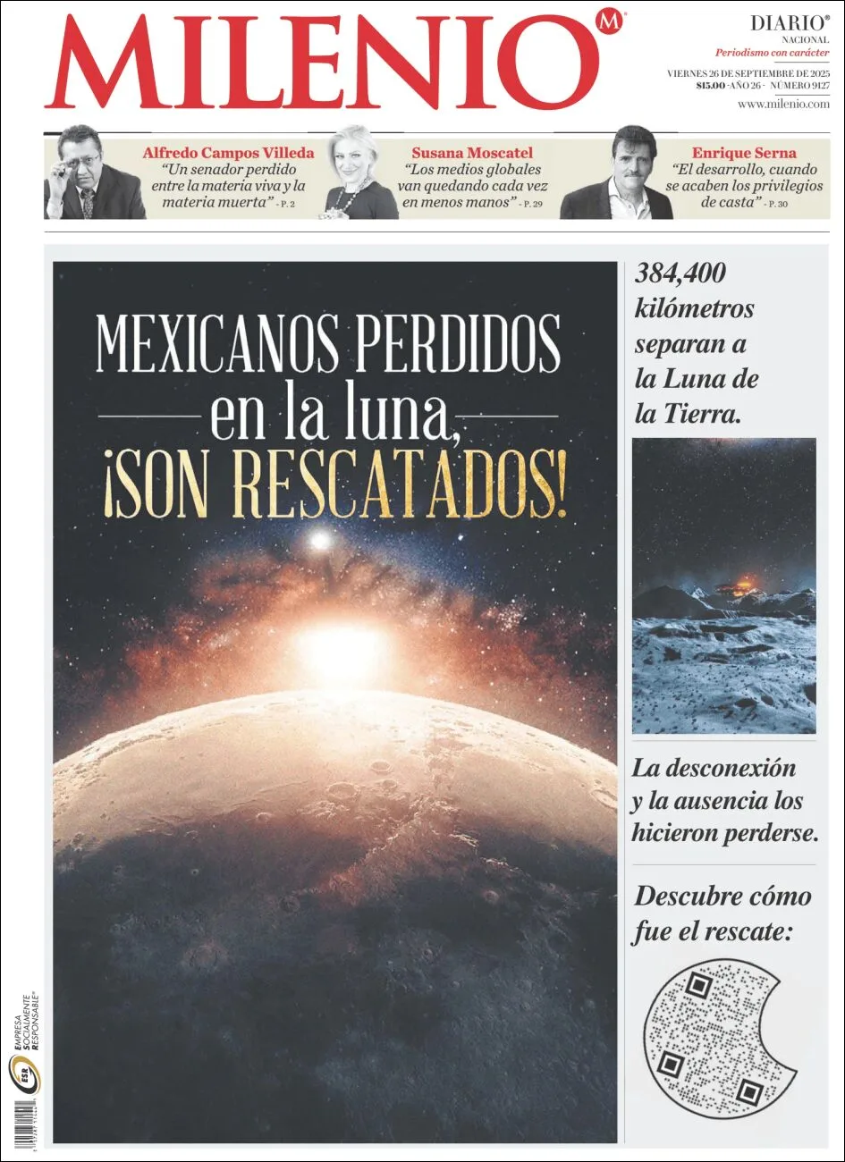 Portada de Milenio del viernes, 26 de septiembre de 2025