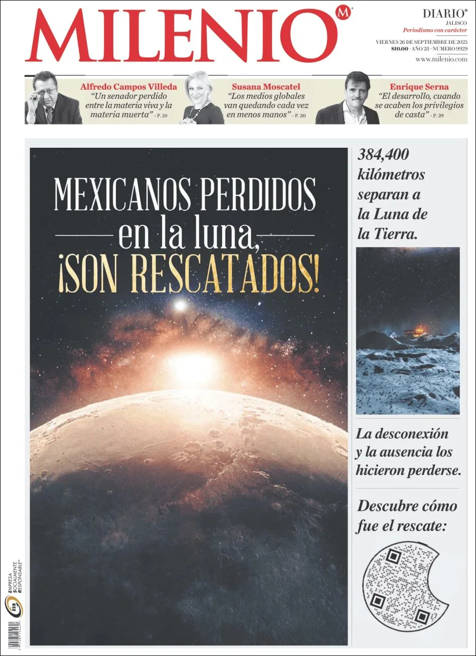 Portada de Milenio Jalisco del viernes, 26 de septiembre de 2025