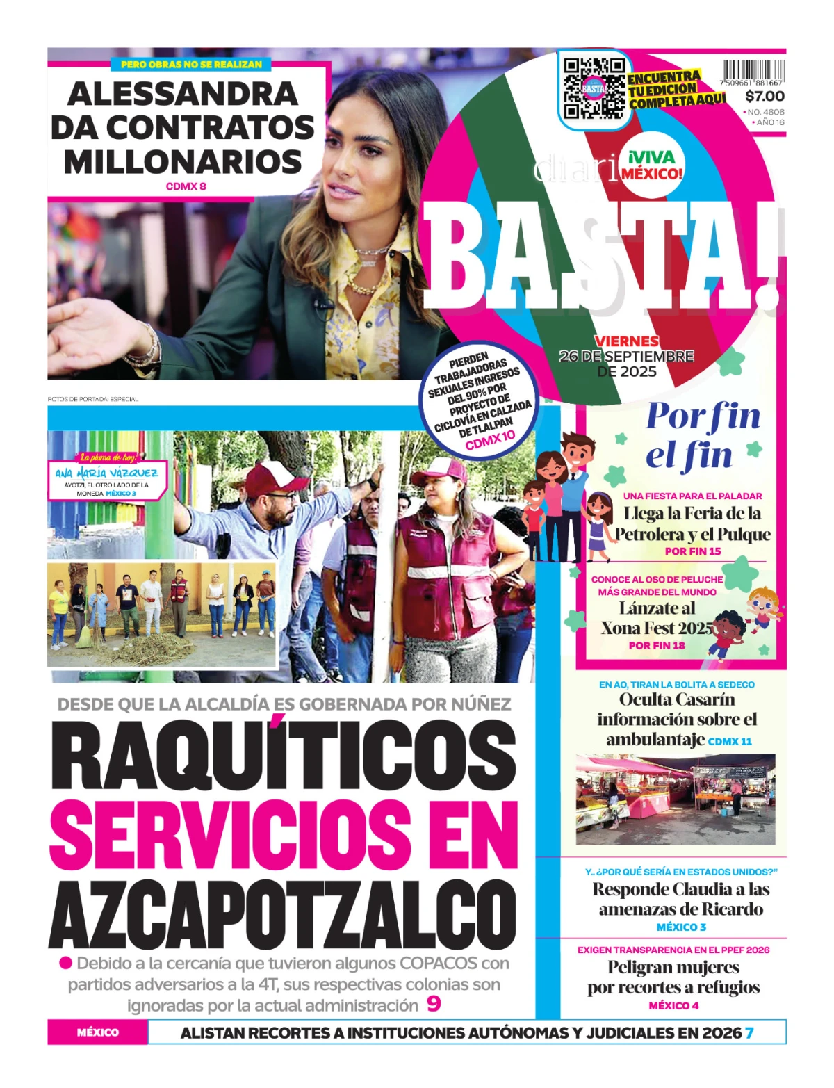 Portada de Basta! (portada) del viernes, 26 de septiembre de 2025