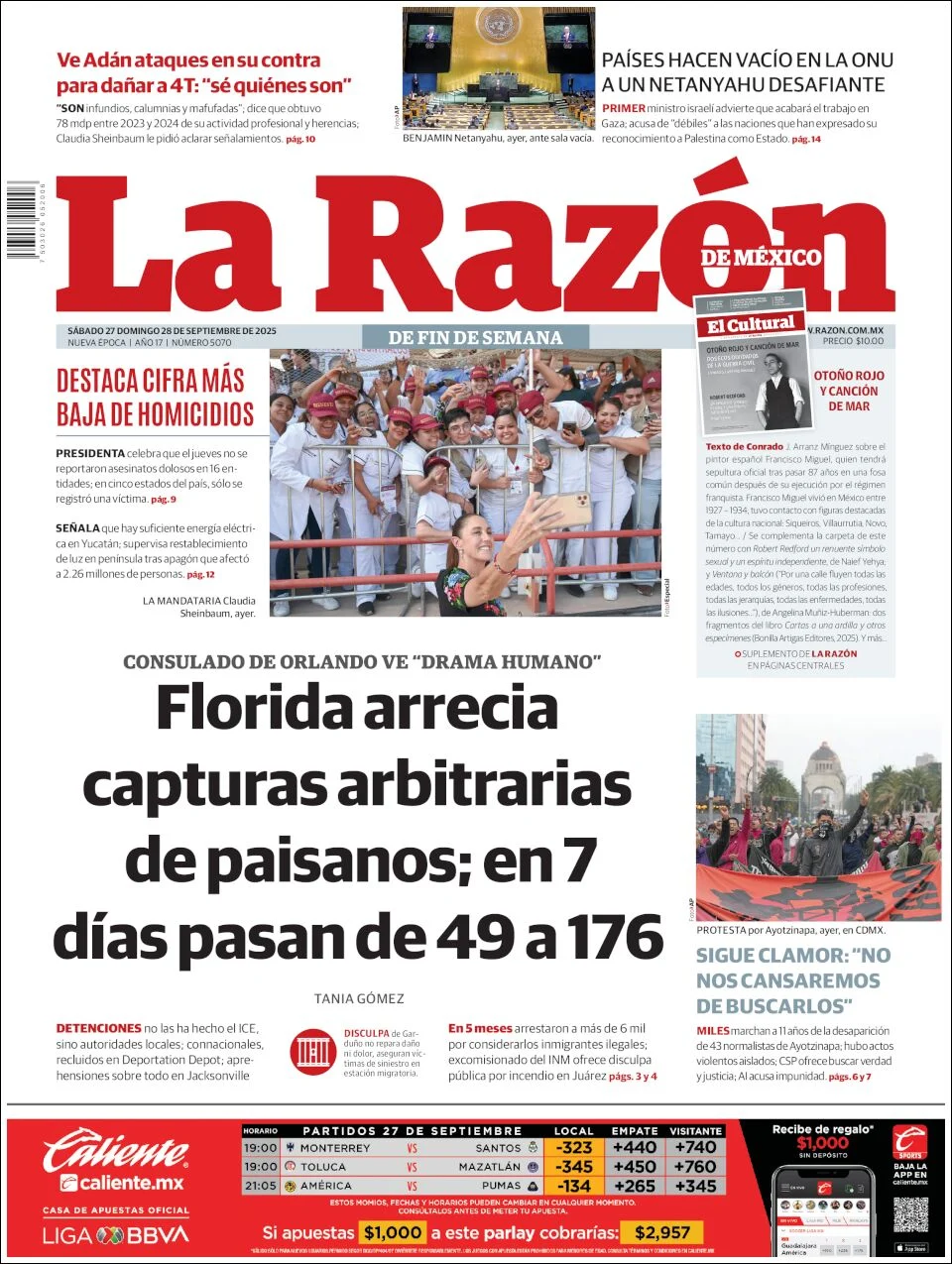 Portada de La Razon del domingo, 28 de septiembre de 2025