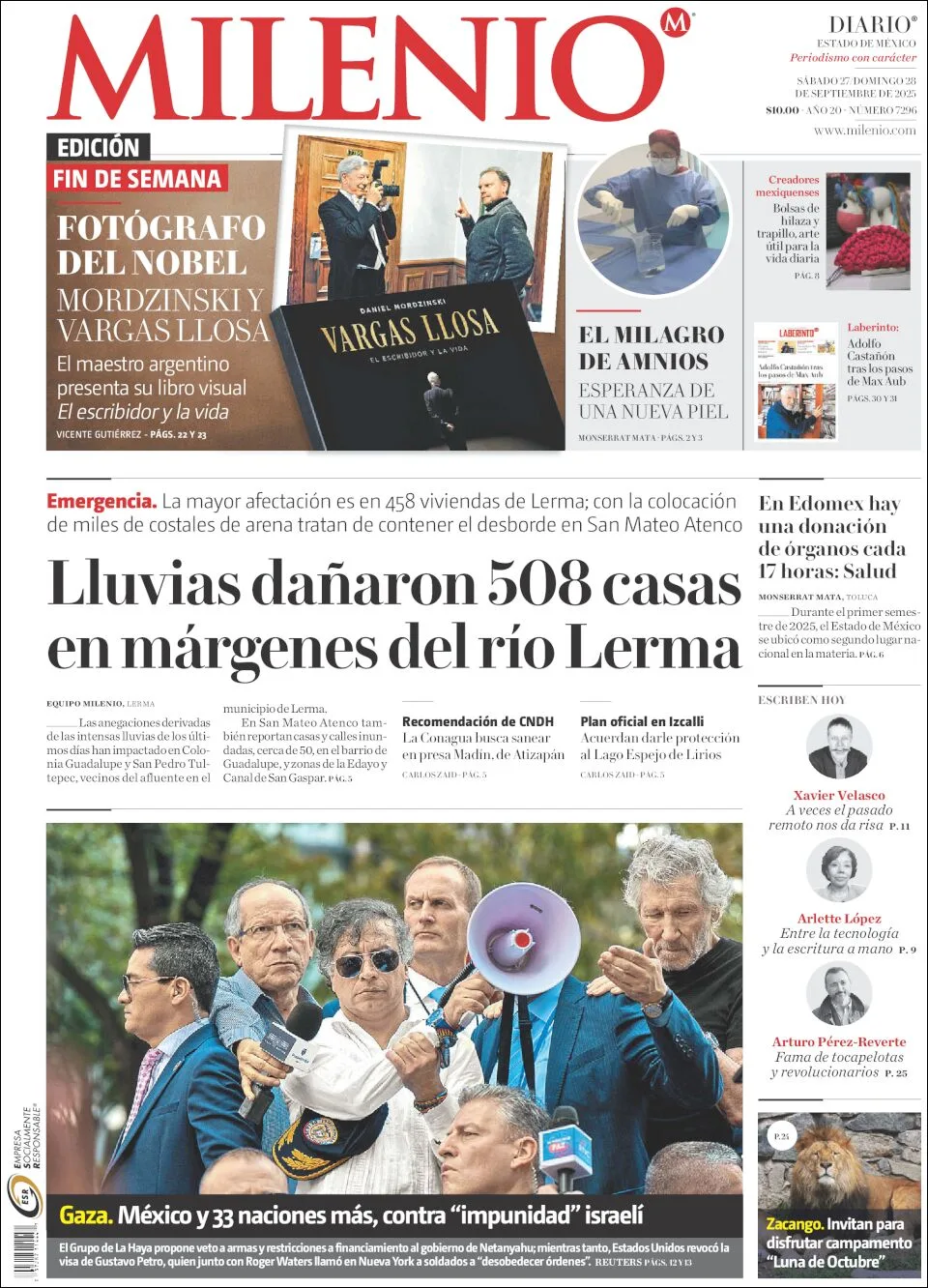 Portada de Milenio Edo de Mexico del sábado, 27 de septiembre de 2025