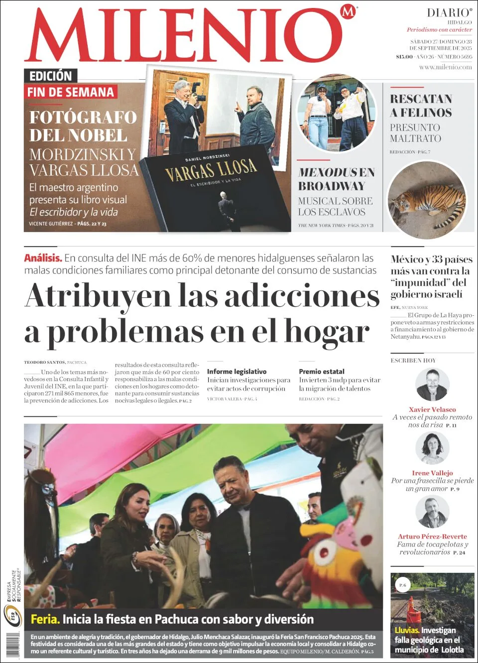 Portada de Milenio Hidalgo del domingo, 28 de septiembre de 2025