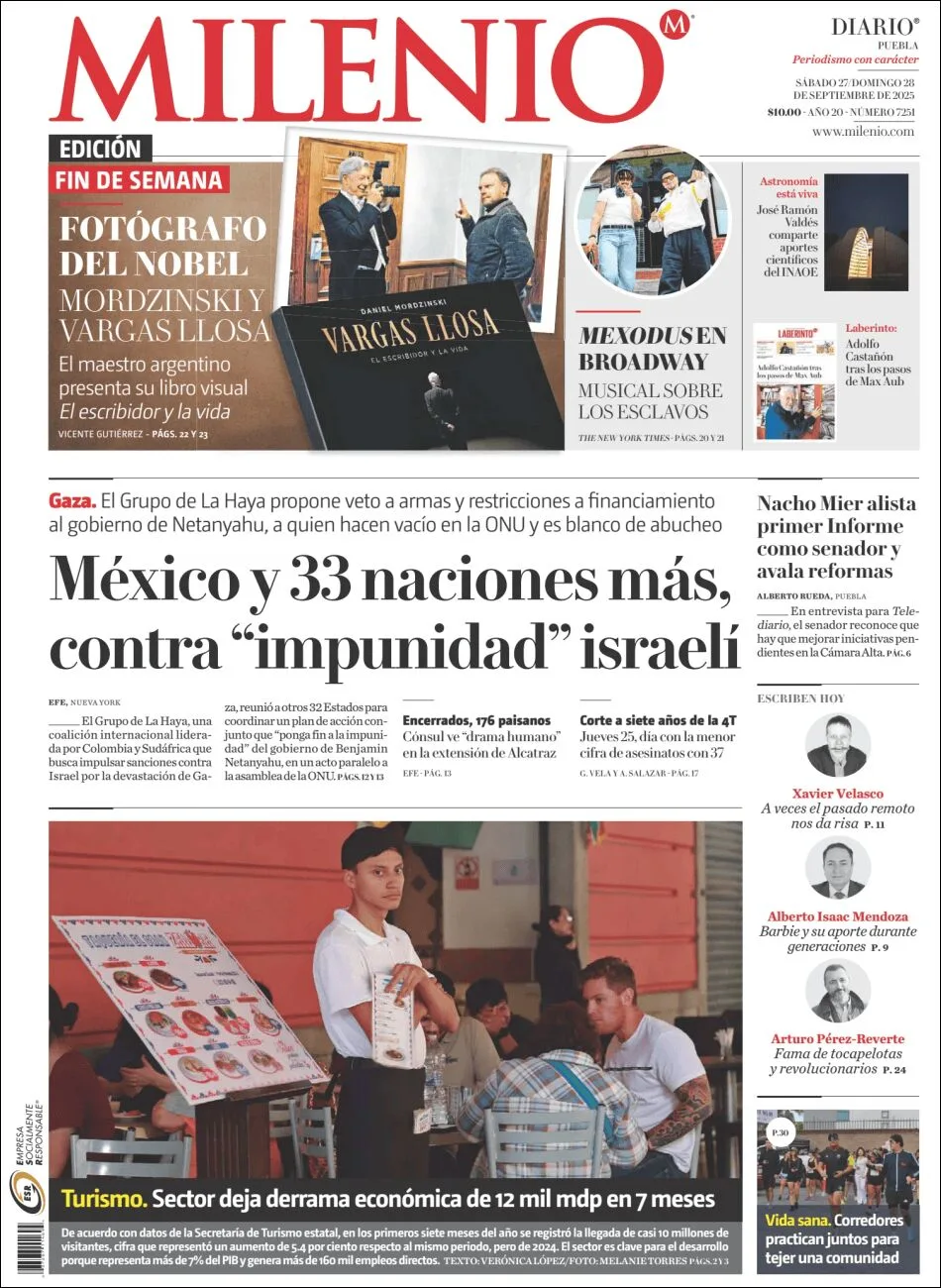 Portada de Milenio Puebla del sábado, 27 de septiembre de 2025