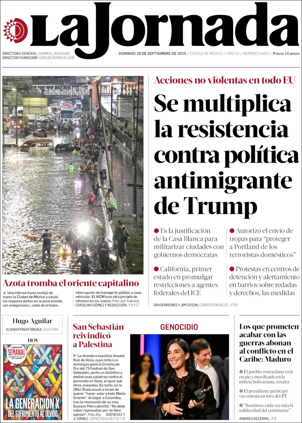 Portada de La Jornada del domingo, 28 de septiembre de 2025