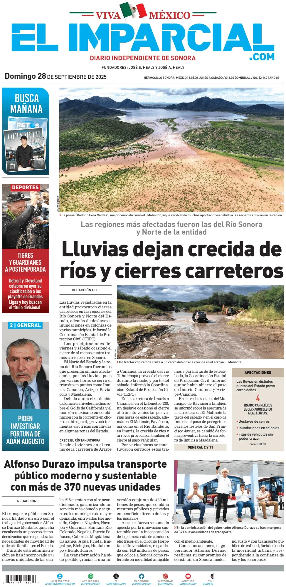 Portada de El Imparcial del domingo, 28 de septiembre de 2025