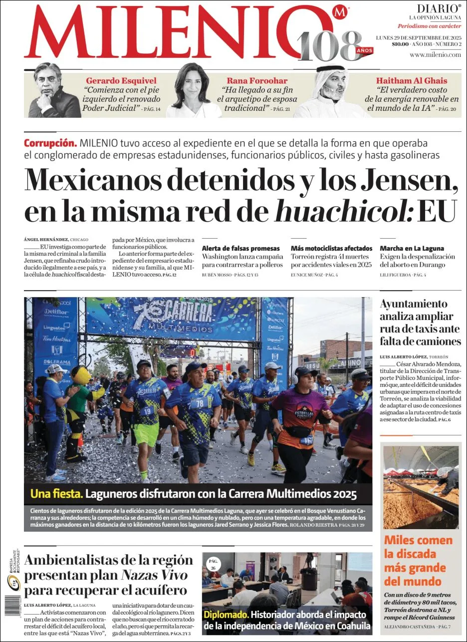Portada de Milenio Laguna del lunes, 29 de septiembre de 2025