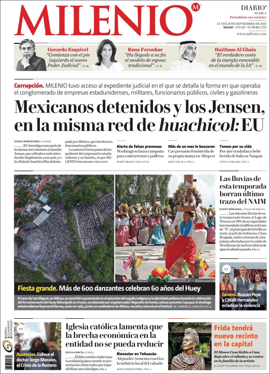 Portada de Milenio Puebla del lunes, 29 de septiembre de 2025