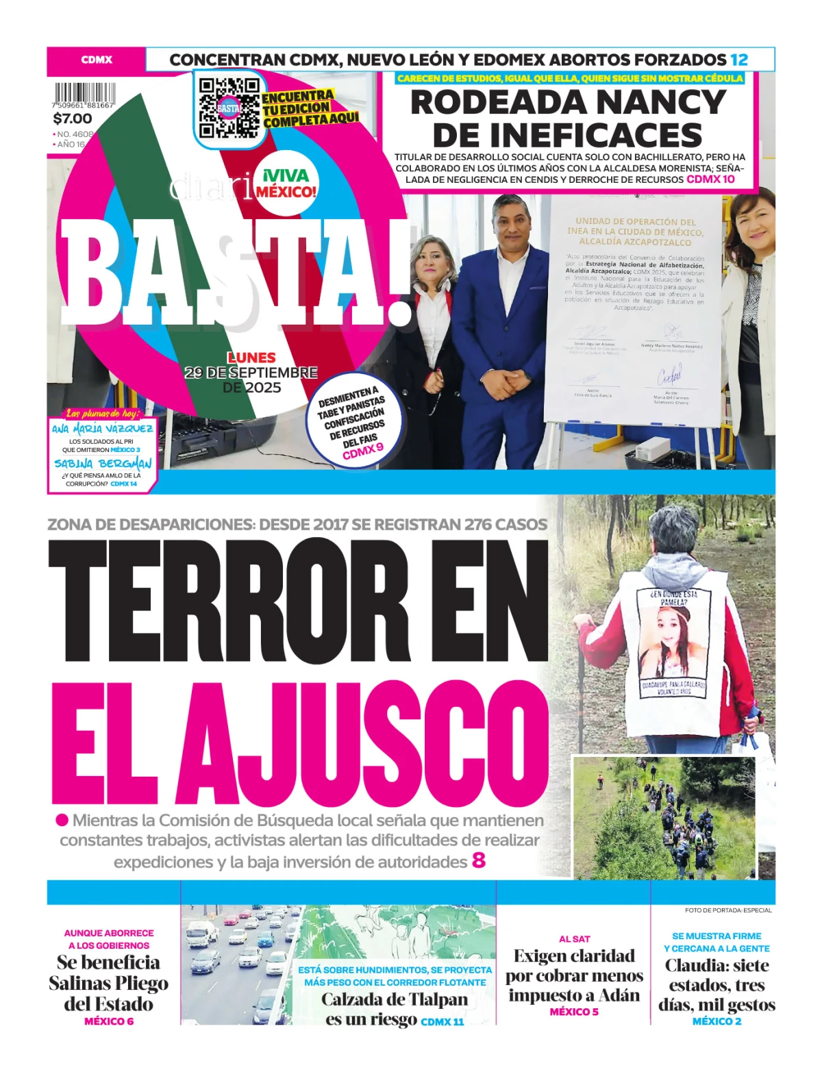 Portada de Basta! (portada) del lunes, 29 de septiembre de 2025