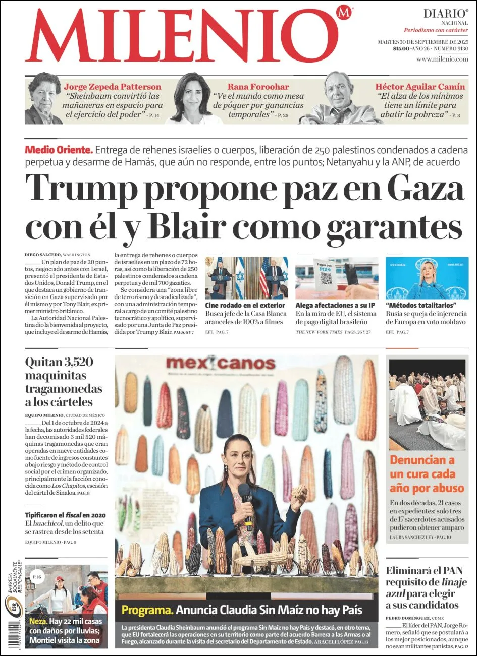 Portada de Milenio del martes, 30 de septiembre de 2025