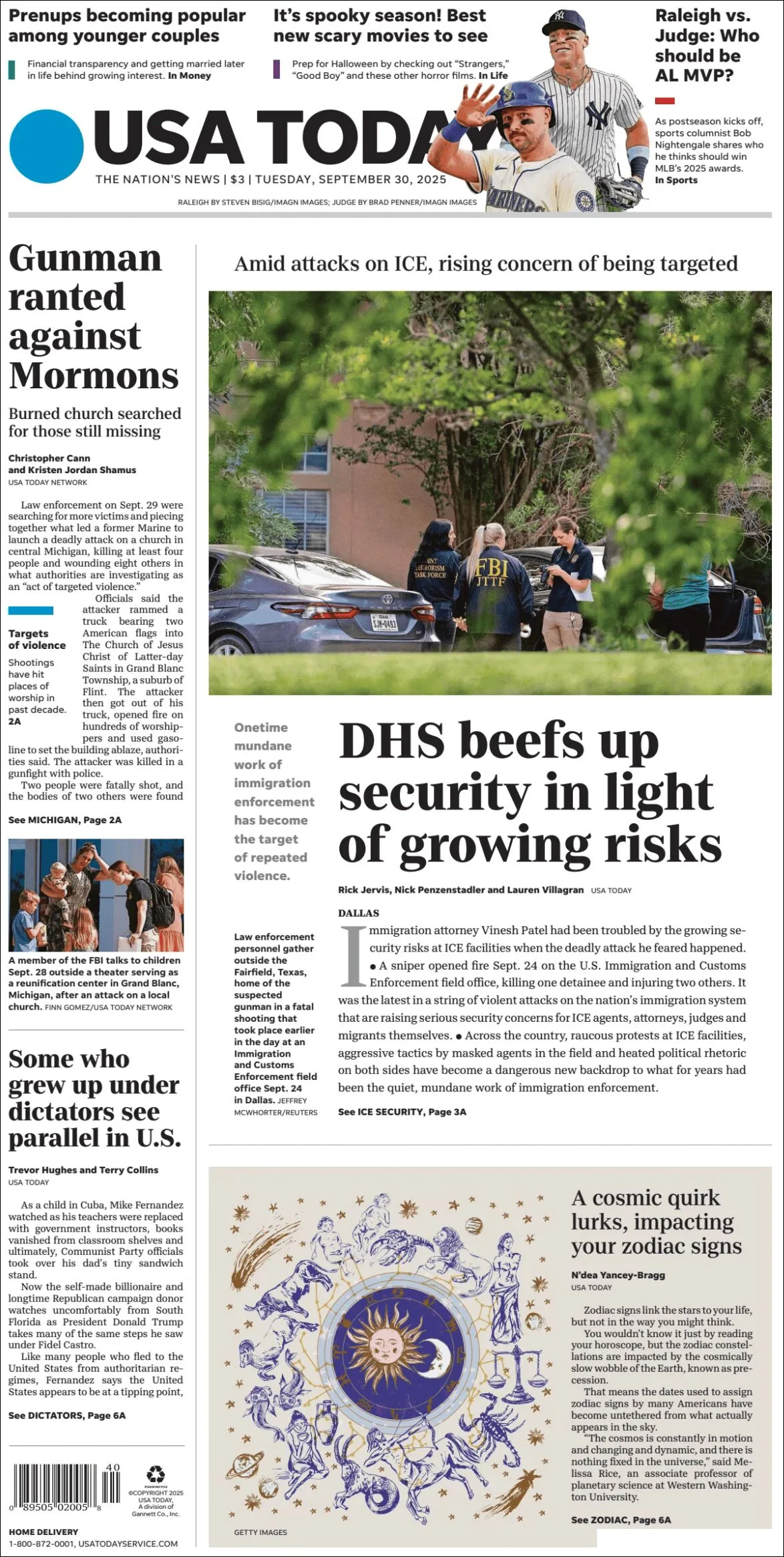 Portada de Usa Today del martes, 30 de septiembre de 2025