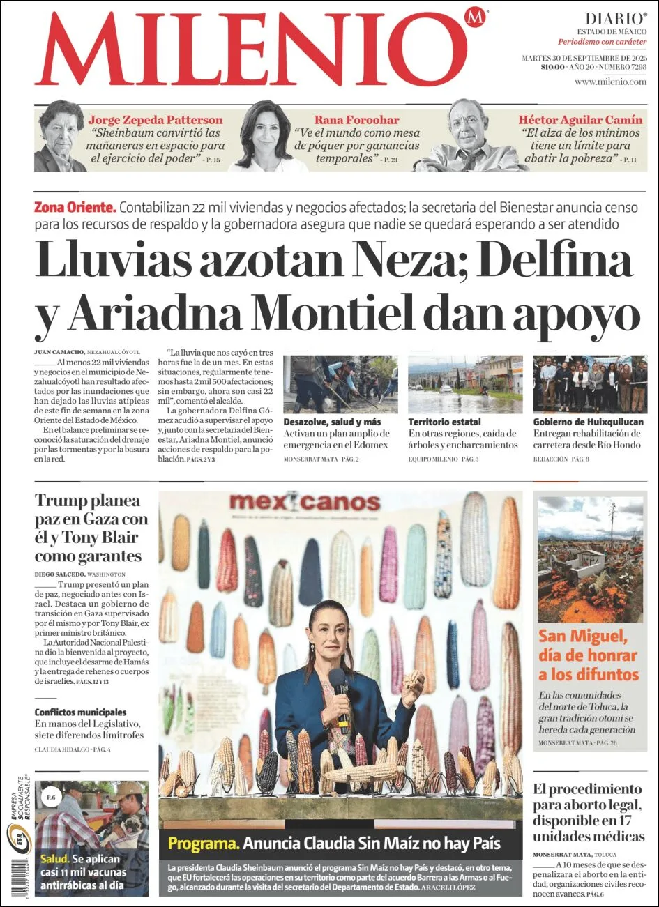 Portada de Milenio Edo de Mexico del martes, 30 de septiembre de 2025