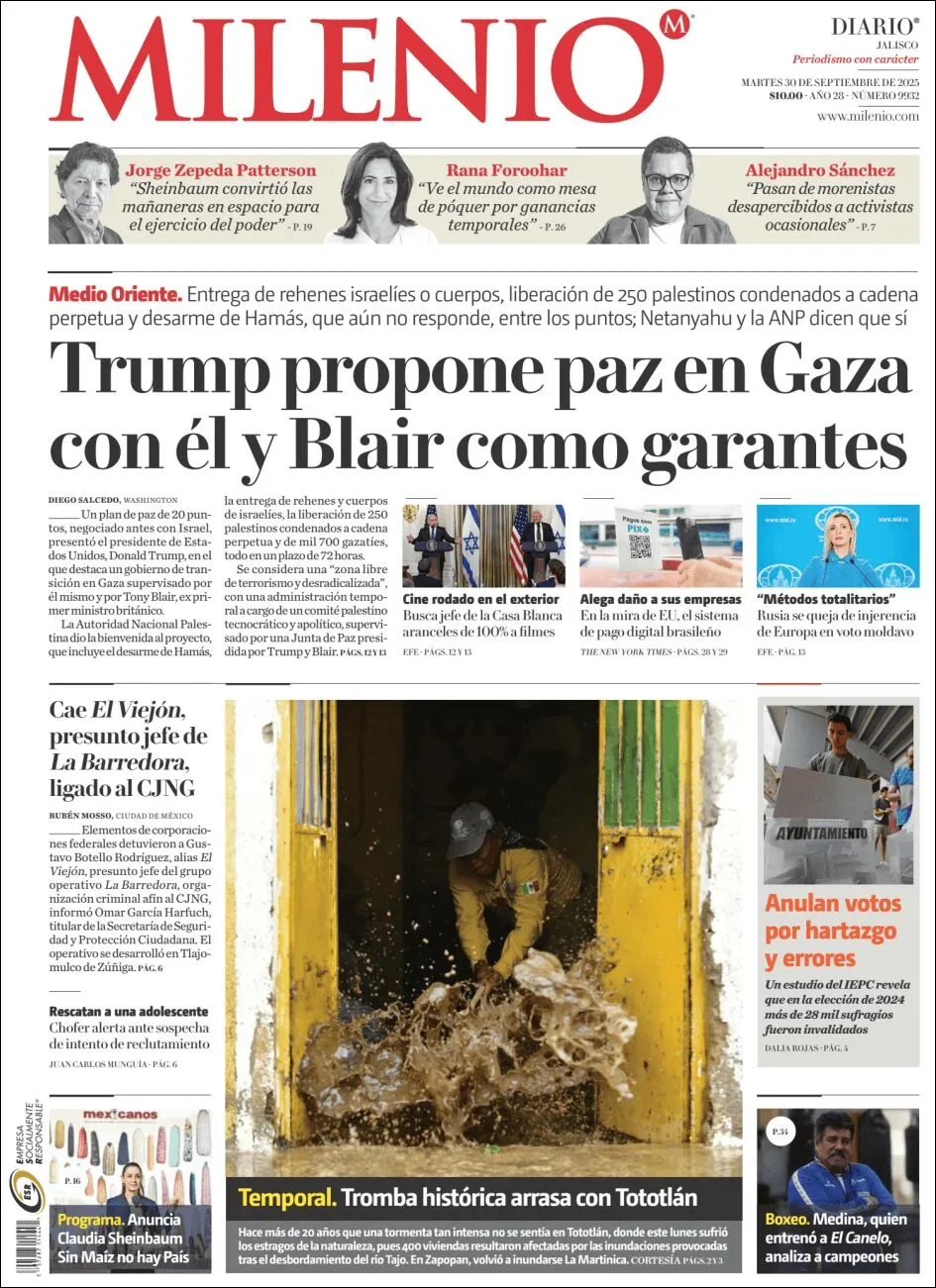 Portada de Milenio Jalisco del martes, 30 de septiembre de 2025