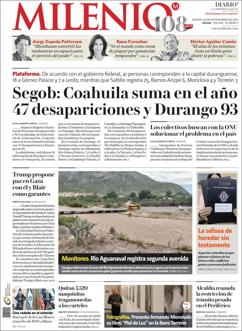 Portada de Milenio Laguna del martes, 30 de septiembre de 2025