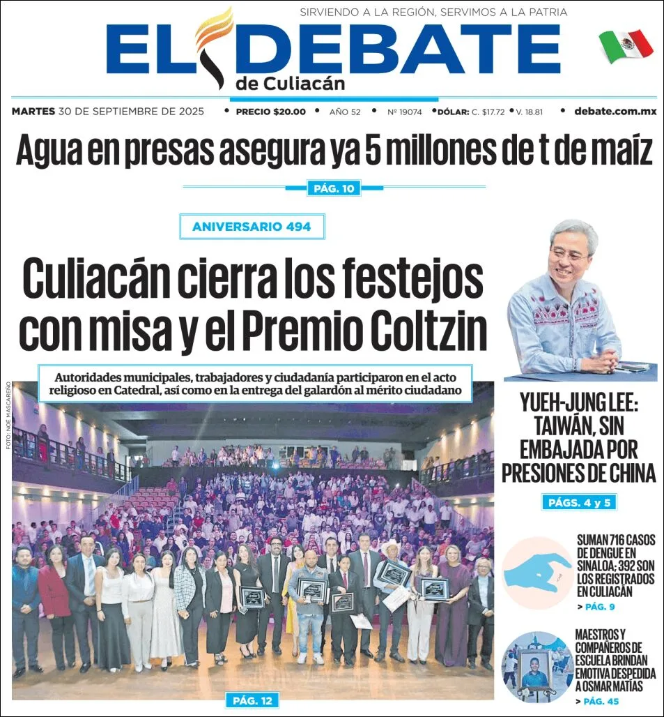 Portada de El Debate de Culiacan del martes, 30 de septiembre de 2025