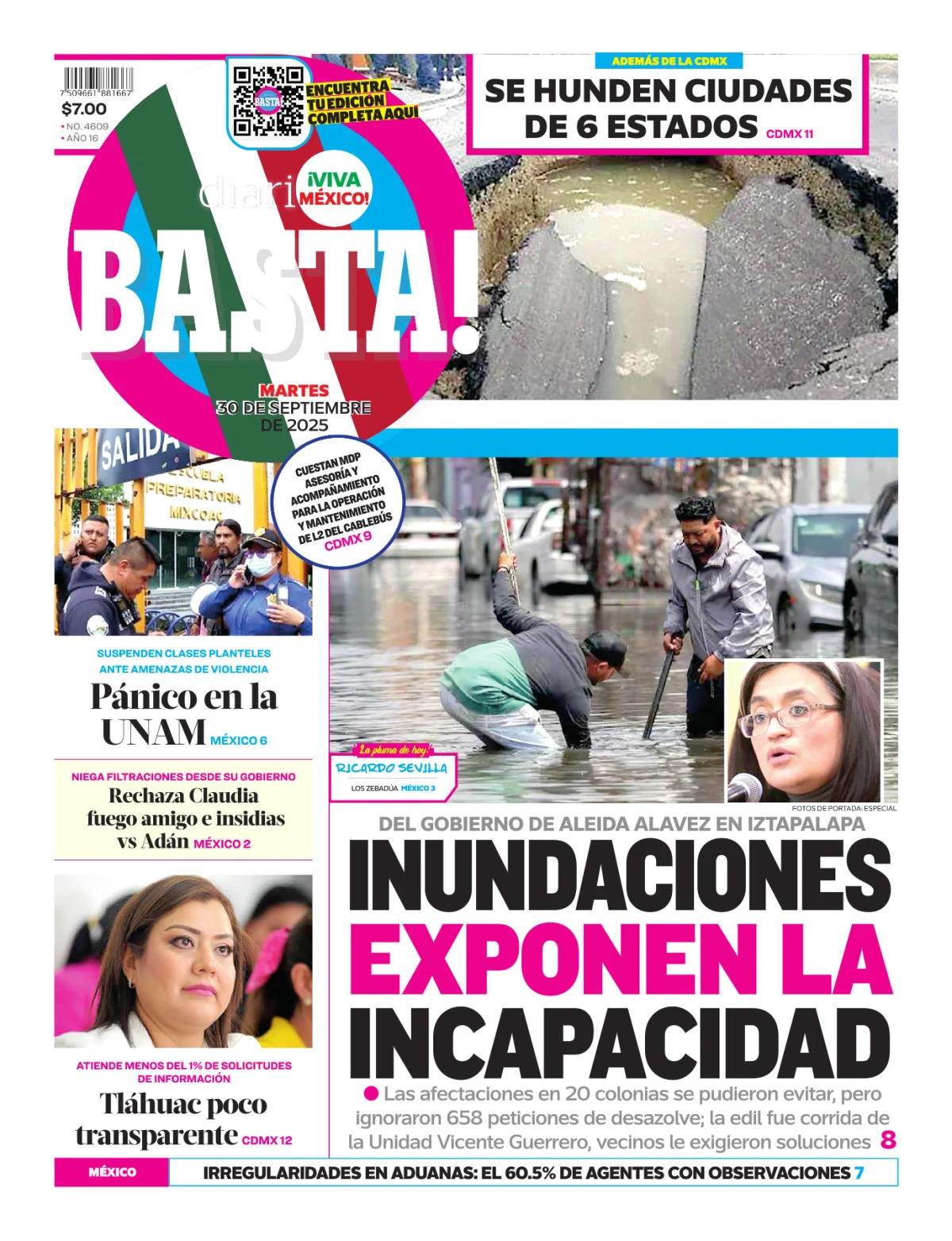 Portada de Basta! (portada) del martes, 30 de septiembre de 2025