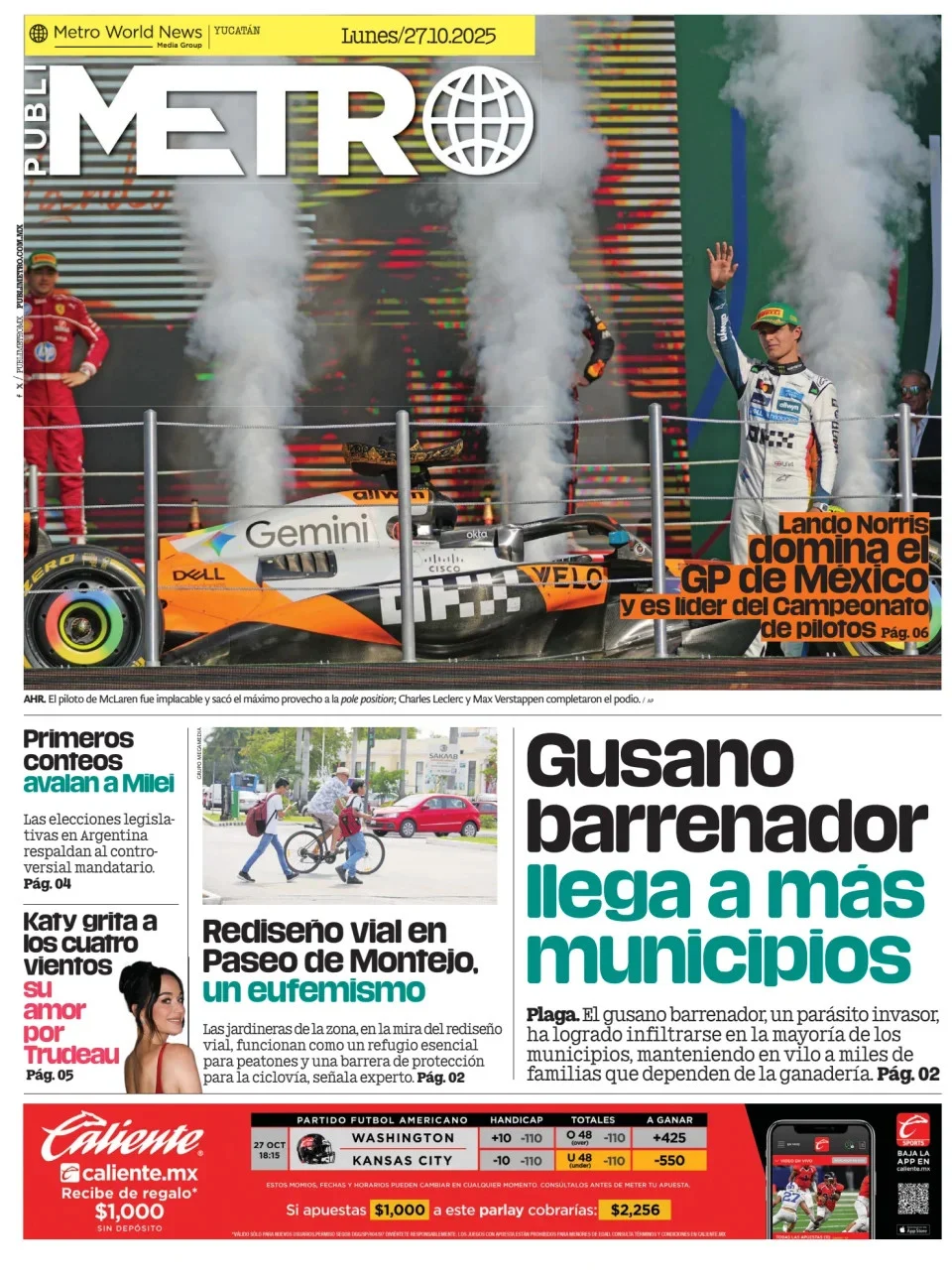 Portada de Publimetro Merida del lunes, 27 de octubre de 2025