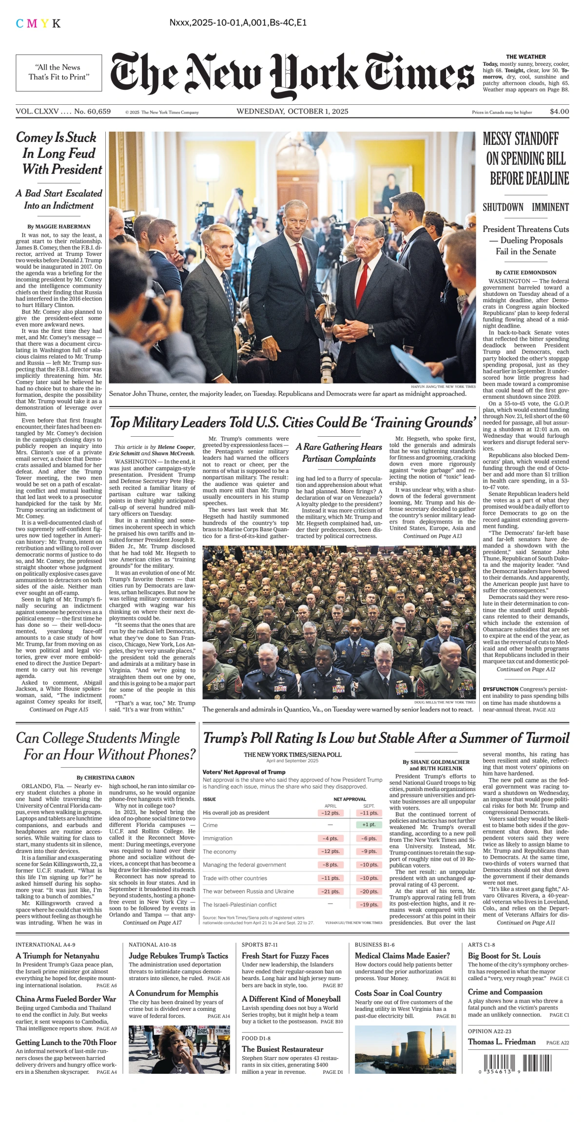 Portada de The New York Times (new York) del miércoles, 1 de octubre de 2025