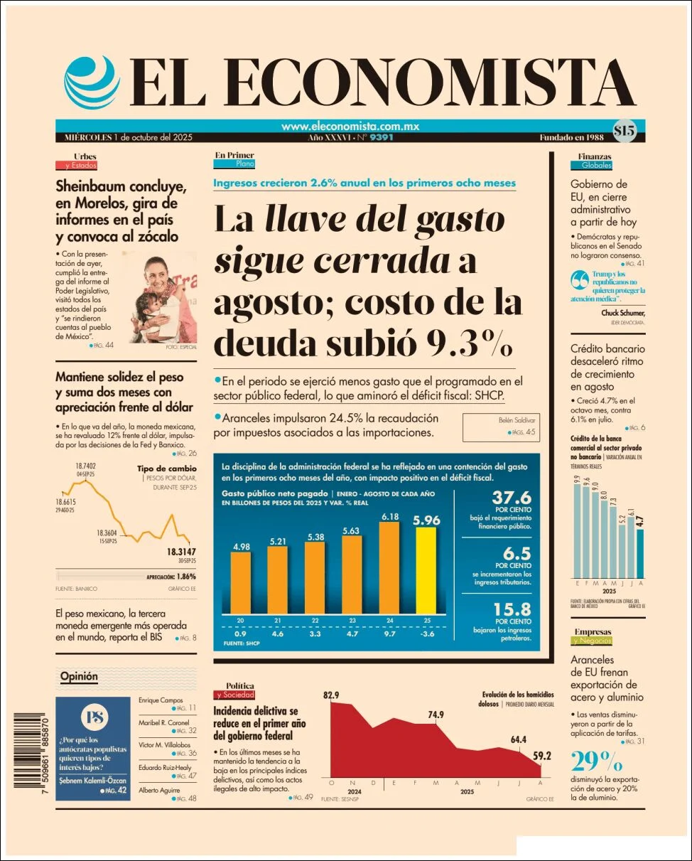 Portada de El Economista del miércoles, 1 de octubre de 2025