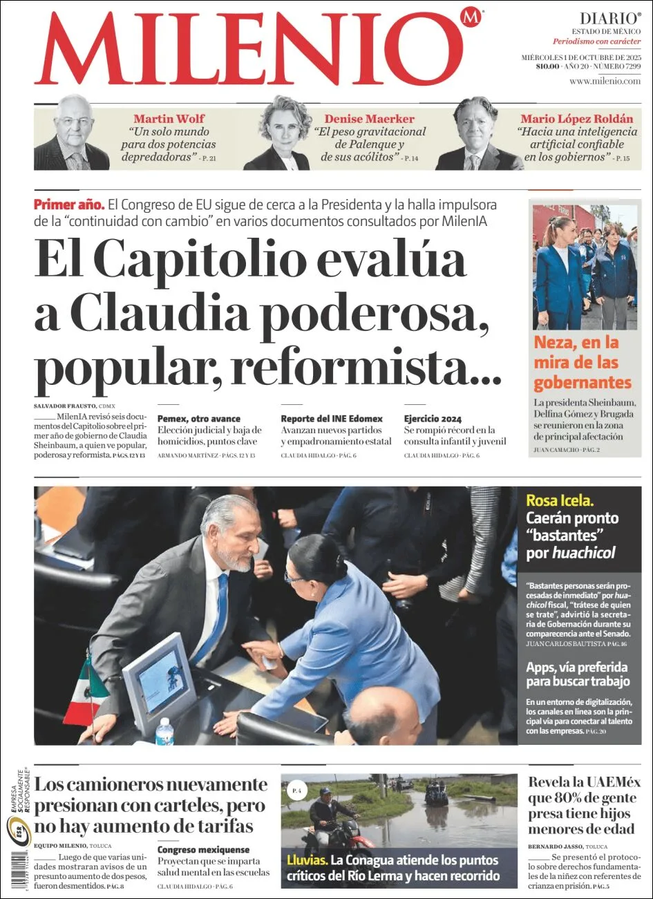 Portada de Milenio Edo de Mexico del miércoles, 1 de octubre de 2025